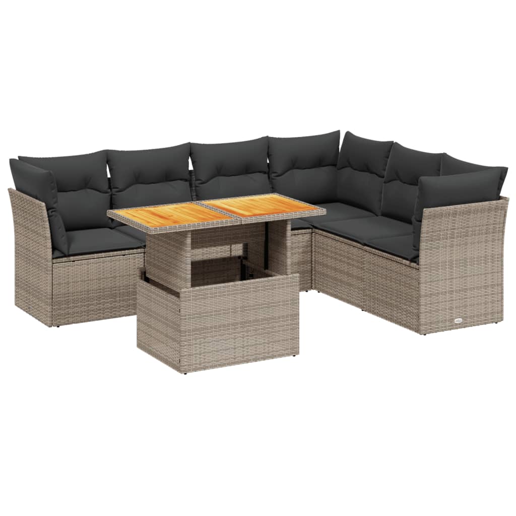 7 részes szürke polyrattan kerti ülőgarnitúra párnákkal