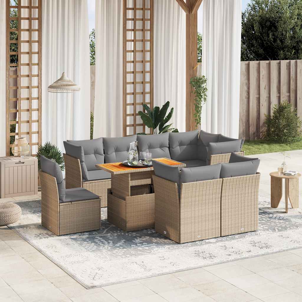 9 részes bézs polyrattan kerti ülőgarnitúra párnákkal