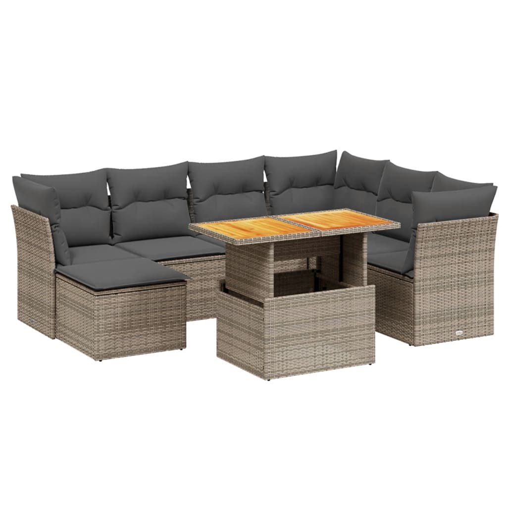 8 részes szürke polyrattan kerti ülőgarnitúra párnákkal