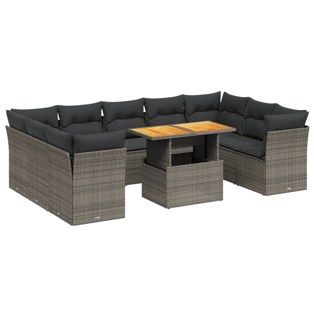 10 részes szürke polyrattan kerti ülőgarnitúra párnákkal
