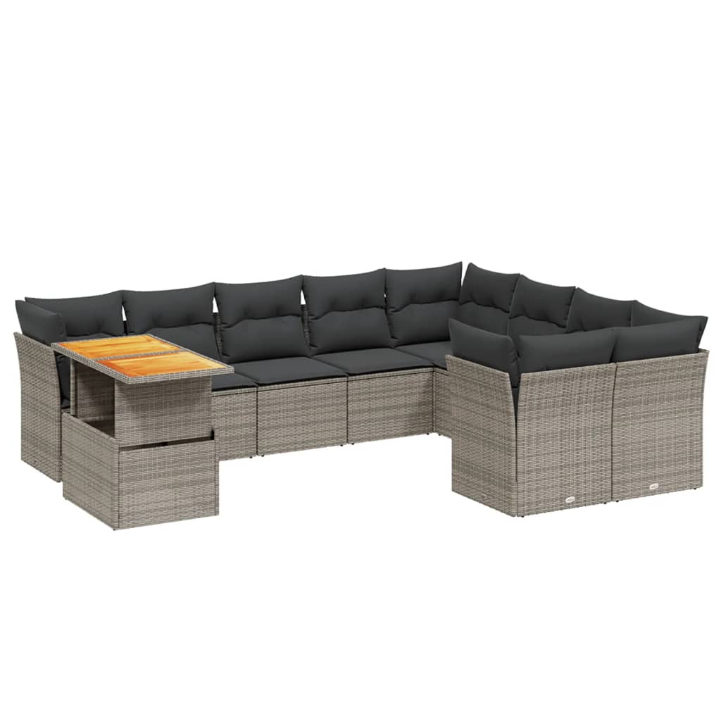 10 részes szürke polyrattan kerti ülőgarnitúra párnákkal