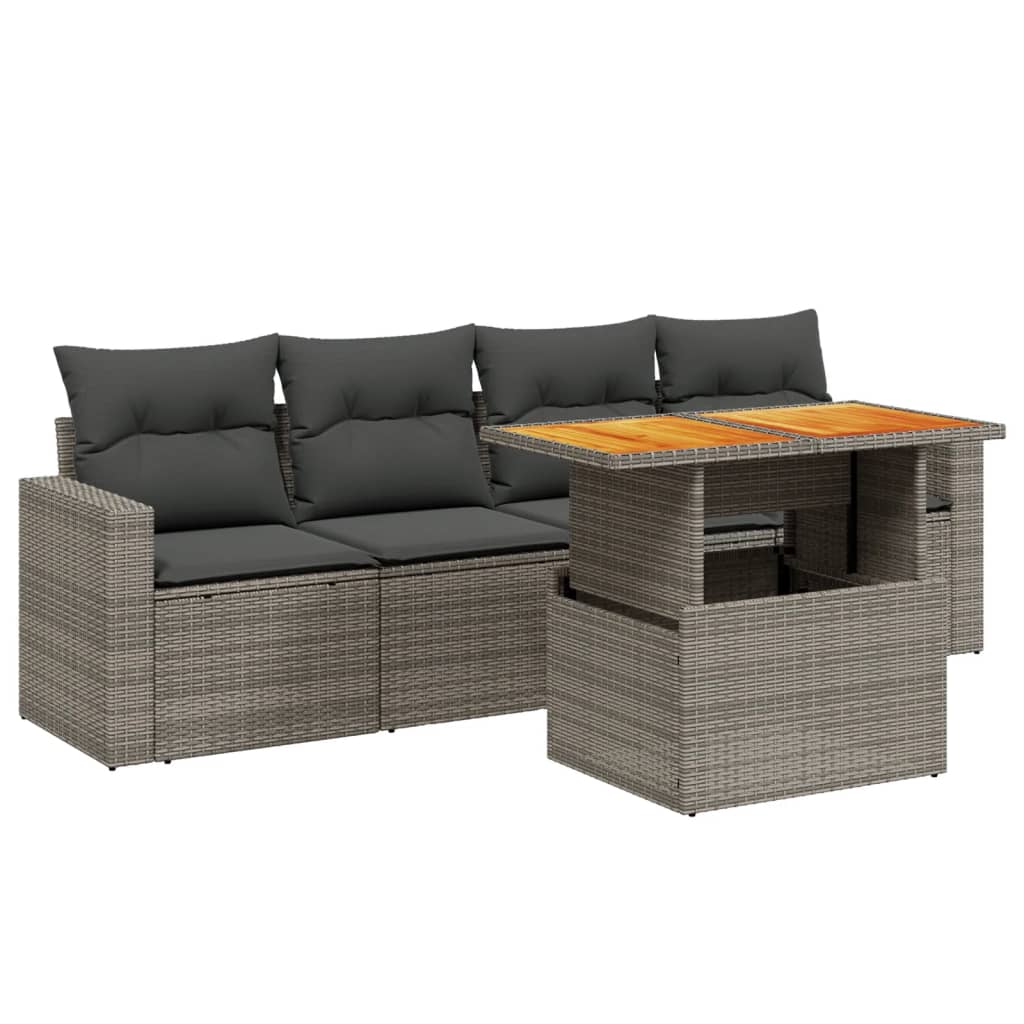 5 részes szürke polyrattan kerti ülőgarnitúra párnákkal