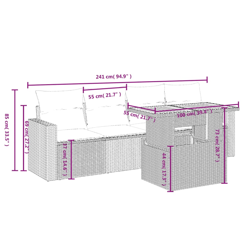 5 részes szürke polyrattan kerti ülőgarnitúra párnákkal