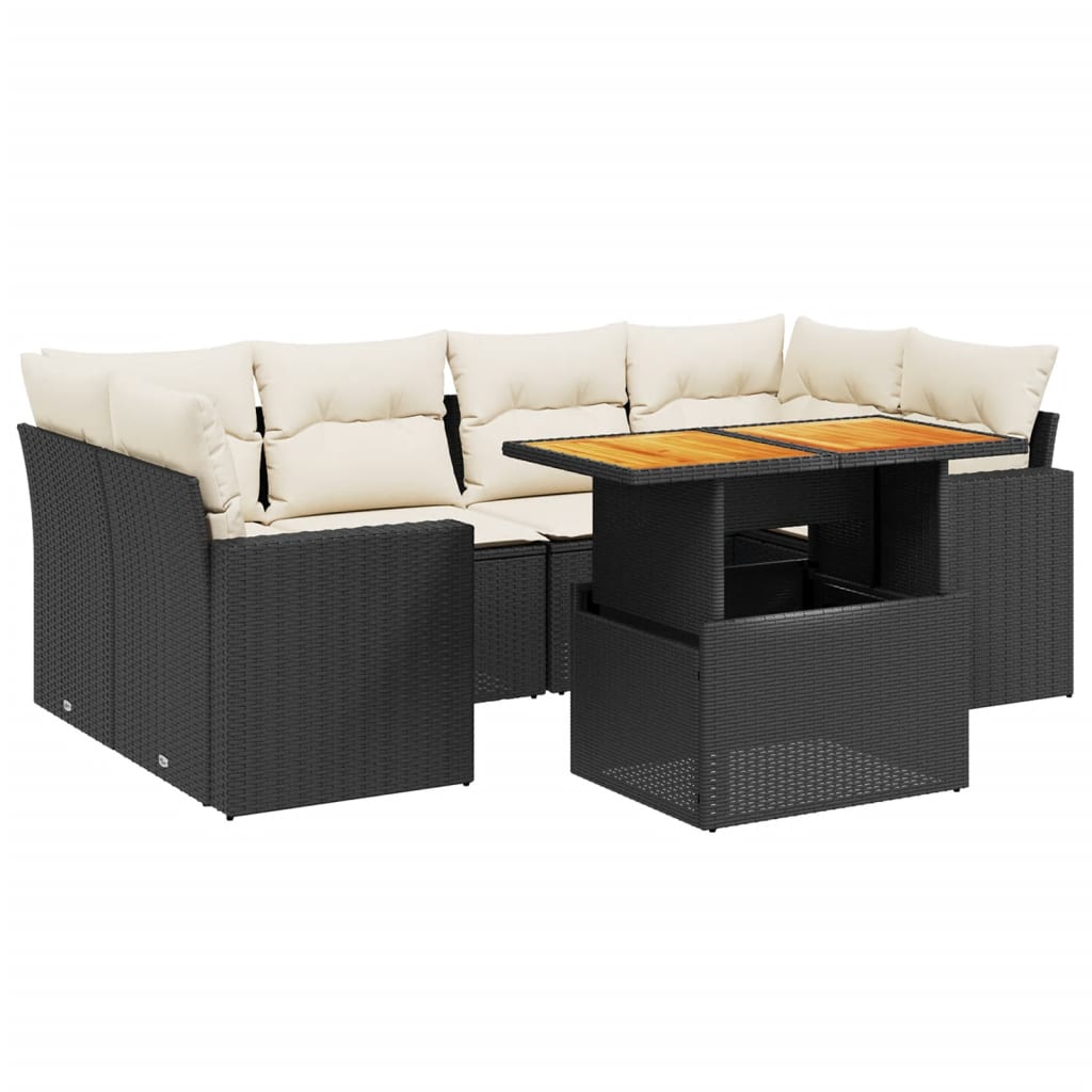 7 részes fekete polyrattan kerti ülőgarnitúra párnával