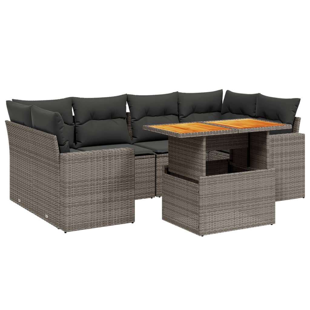 7 részes szürke polyrattan kerti ülőgarnitúra párnákkal