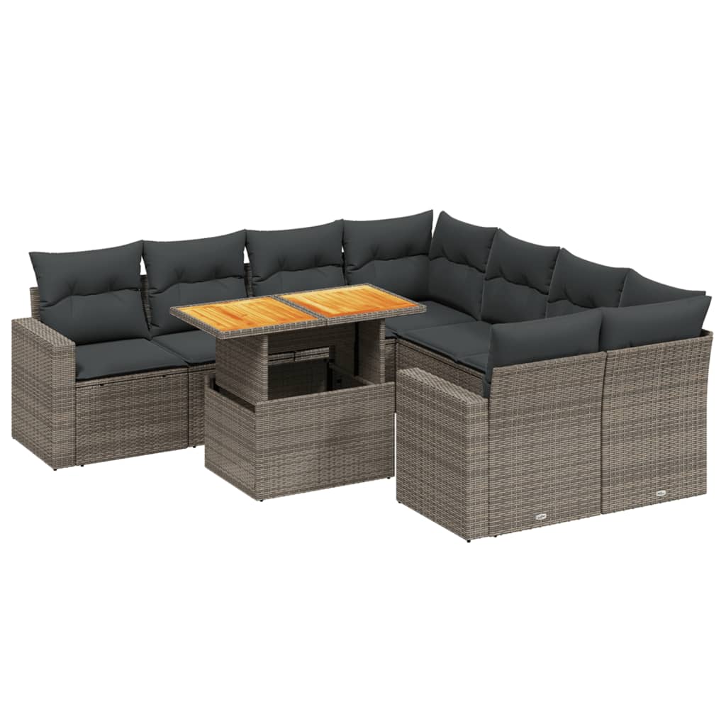 9 részes szürke polyrattan kerti ülőgarnitúra párnákkal