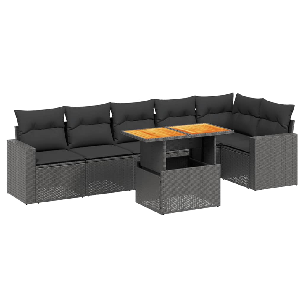 7 részes fekete polyrattan kerti ülőgarnitúra párnával