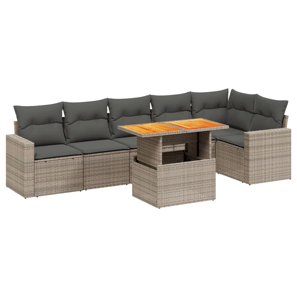 7 részes szürke polyrattan kerti ülőgarnitúra párnákkal