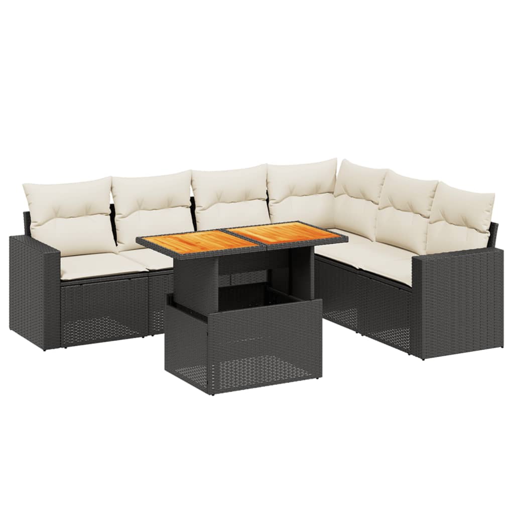 7 részes fekete polyrattan kerti ülőgarnitúra párnával
