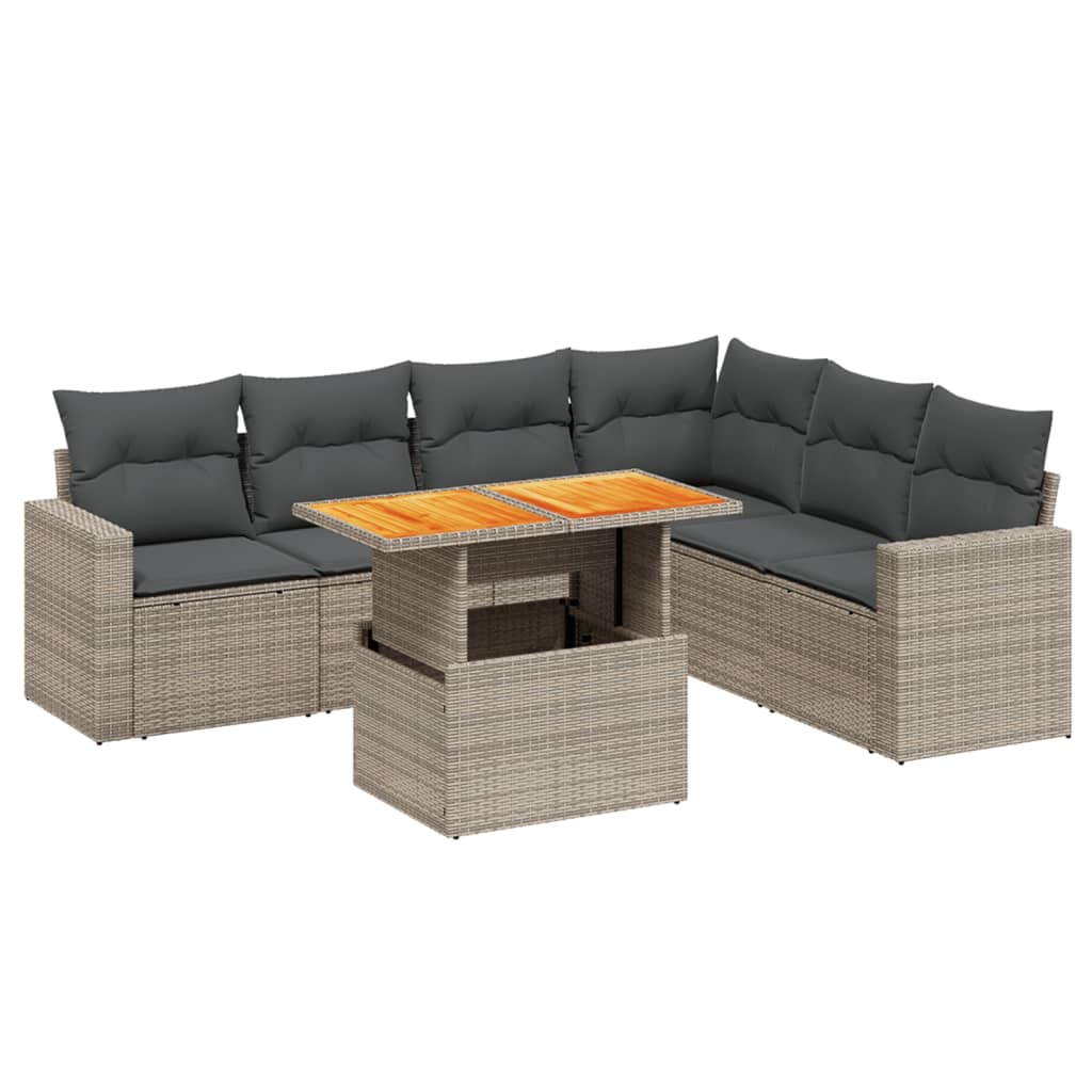 7 részes szürke polyrattan kerti ülőgarnitúra párnákkal
