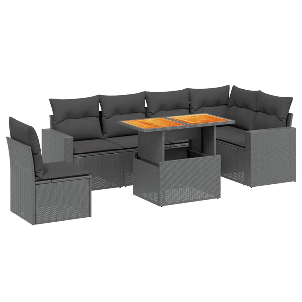 7 részes fekete polyrattan kerti ülőgarnitúra párnával