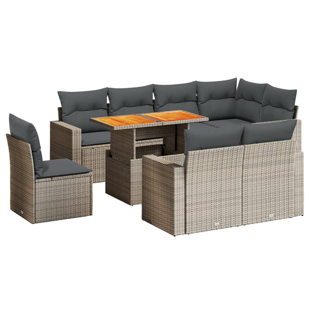 9 részes szürke polyrattan kerti ülőgarnitúra párnákkal