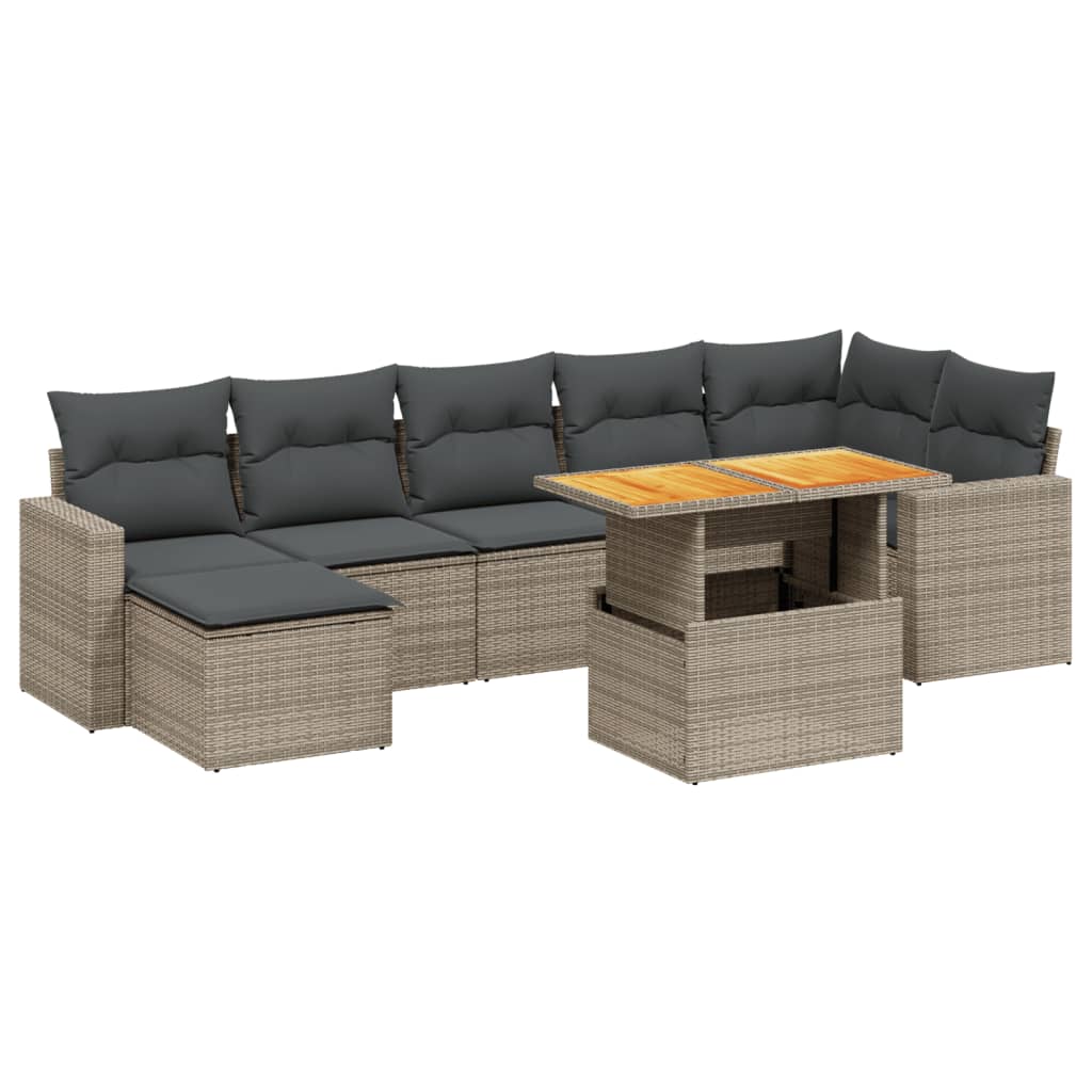 8 részes szürke polyrattan kerti ülőgarnitúra párnákkal