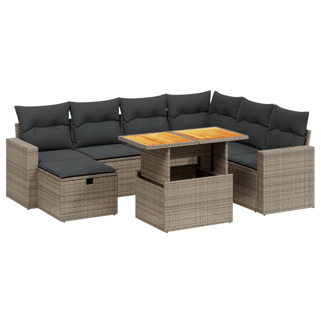 8 részes szürke polyrattan kerti ülőgarnitúra párnákkal