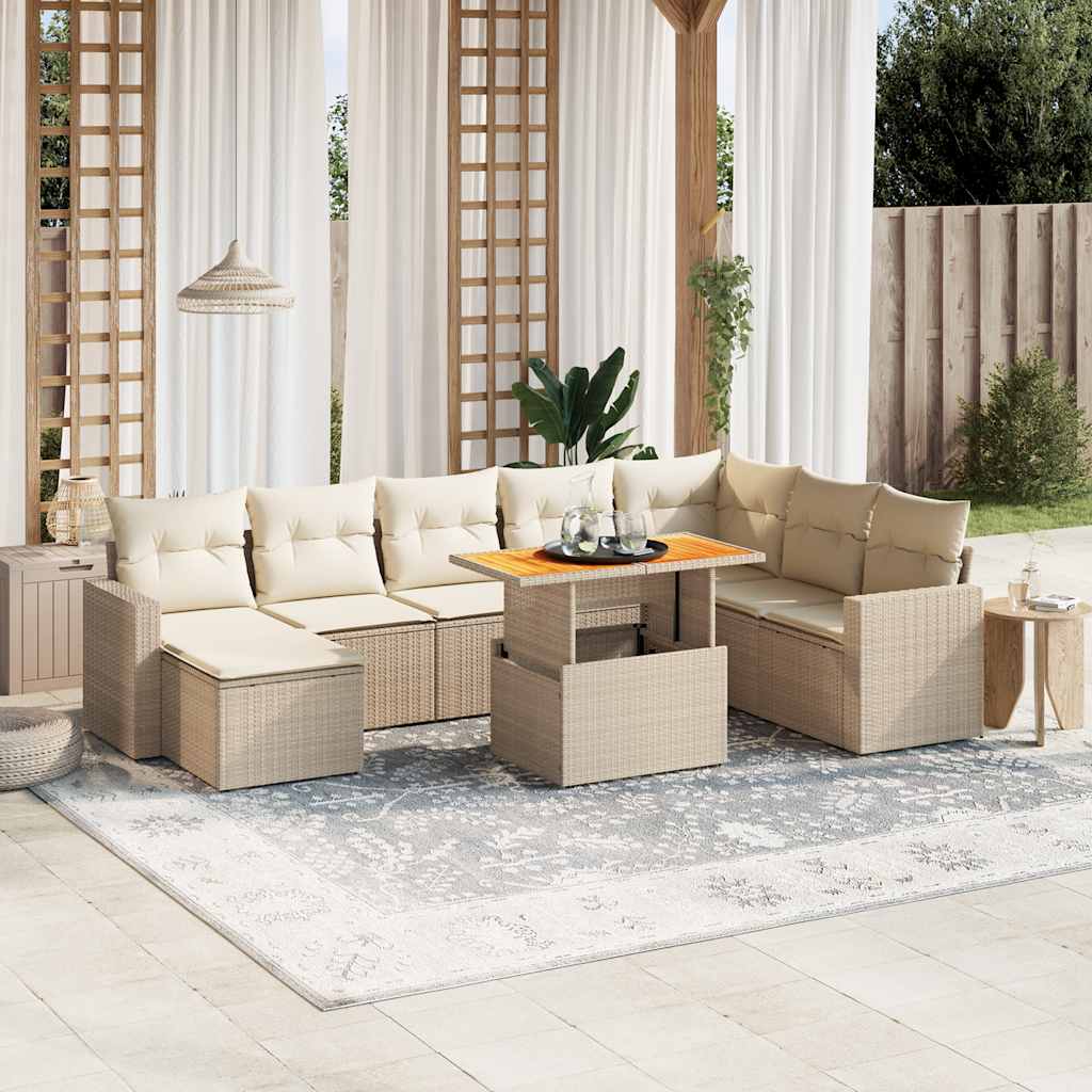 9 részes bézs polyrattan kerti ülőgarnitúra párnákkal