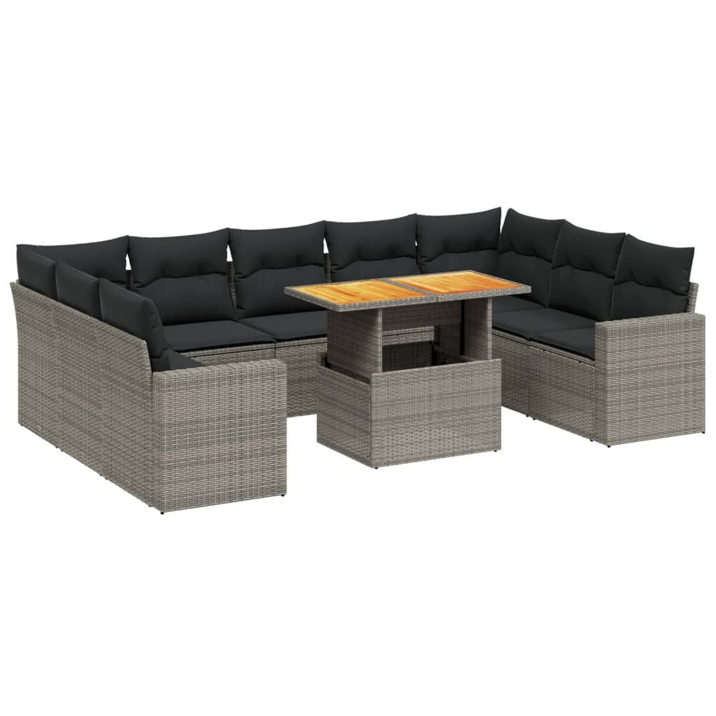 10 részes szürke polyrattan kerti ülőgarnitúra párnákkal