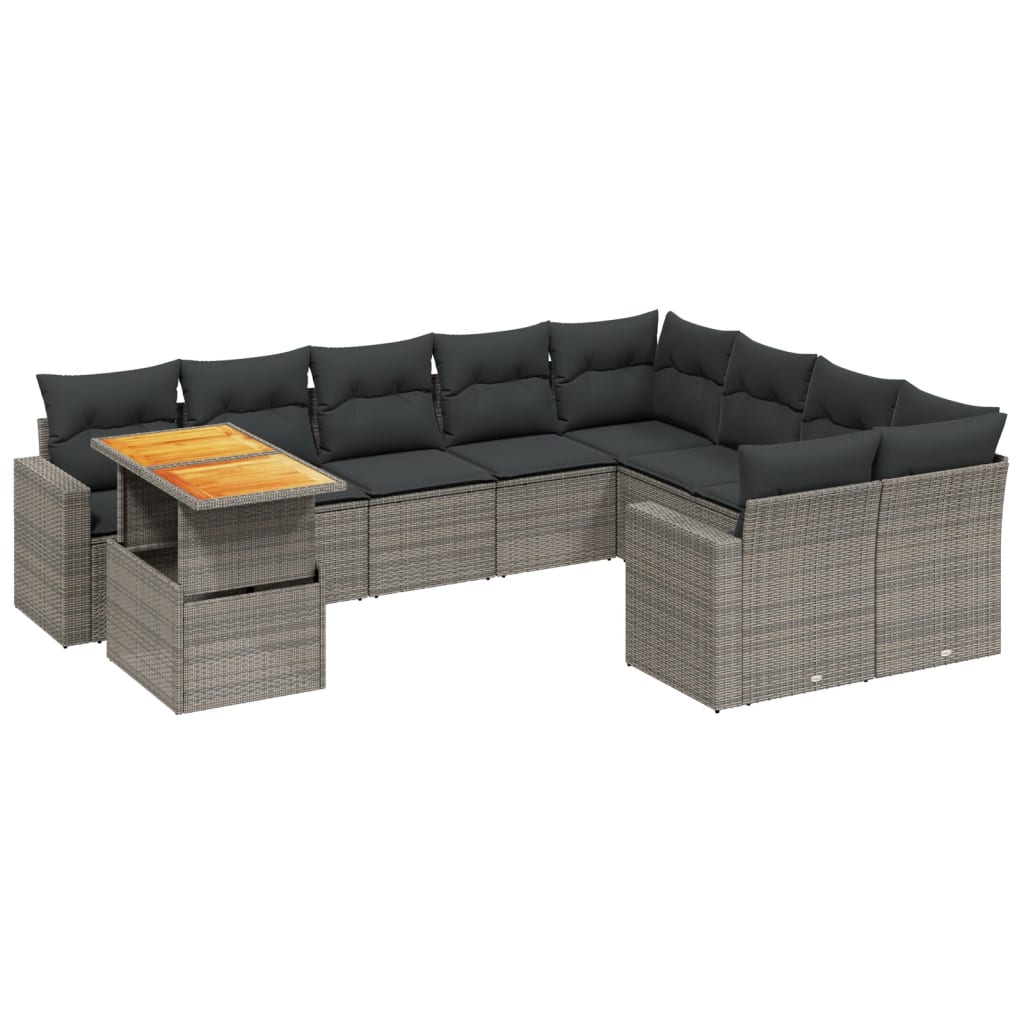 10 részes szürke polyrattan kerti ülőgarnitúra párnákkal