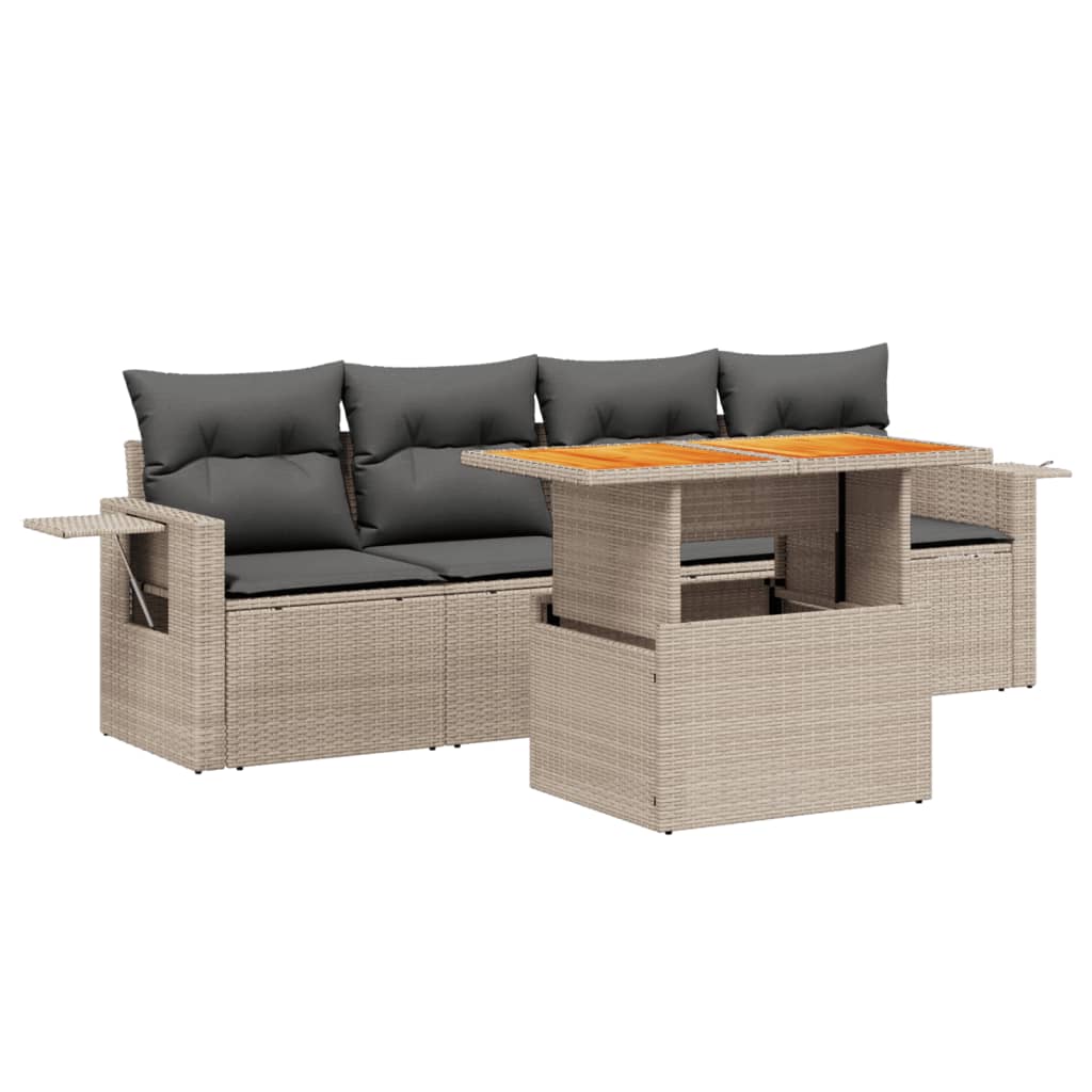 5 részes szürke polyrattan kerti ülőgarnitúra párnákkal