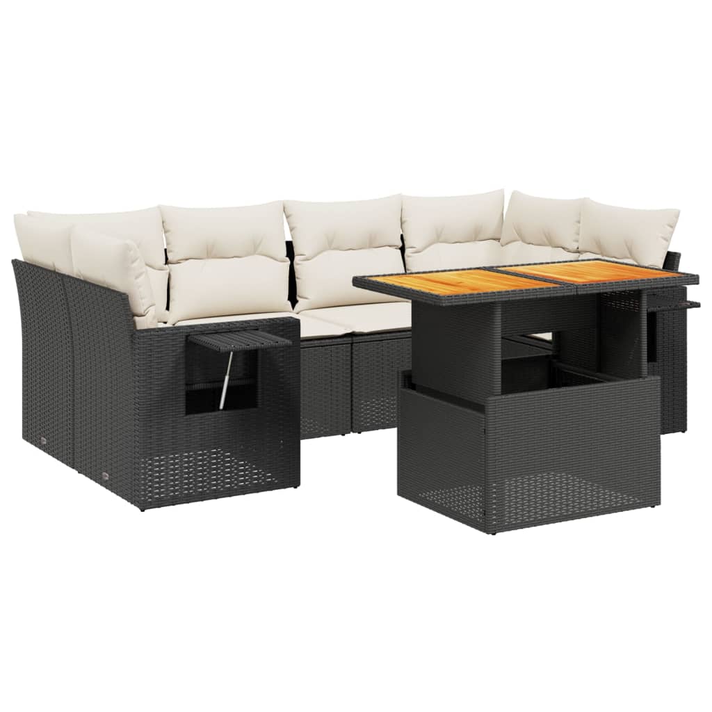 7 részes fekete polyrattan kerti ülőgarnitúra párnával