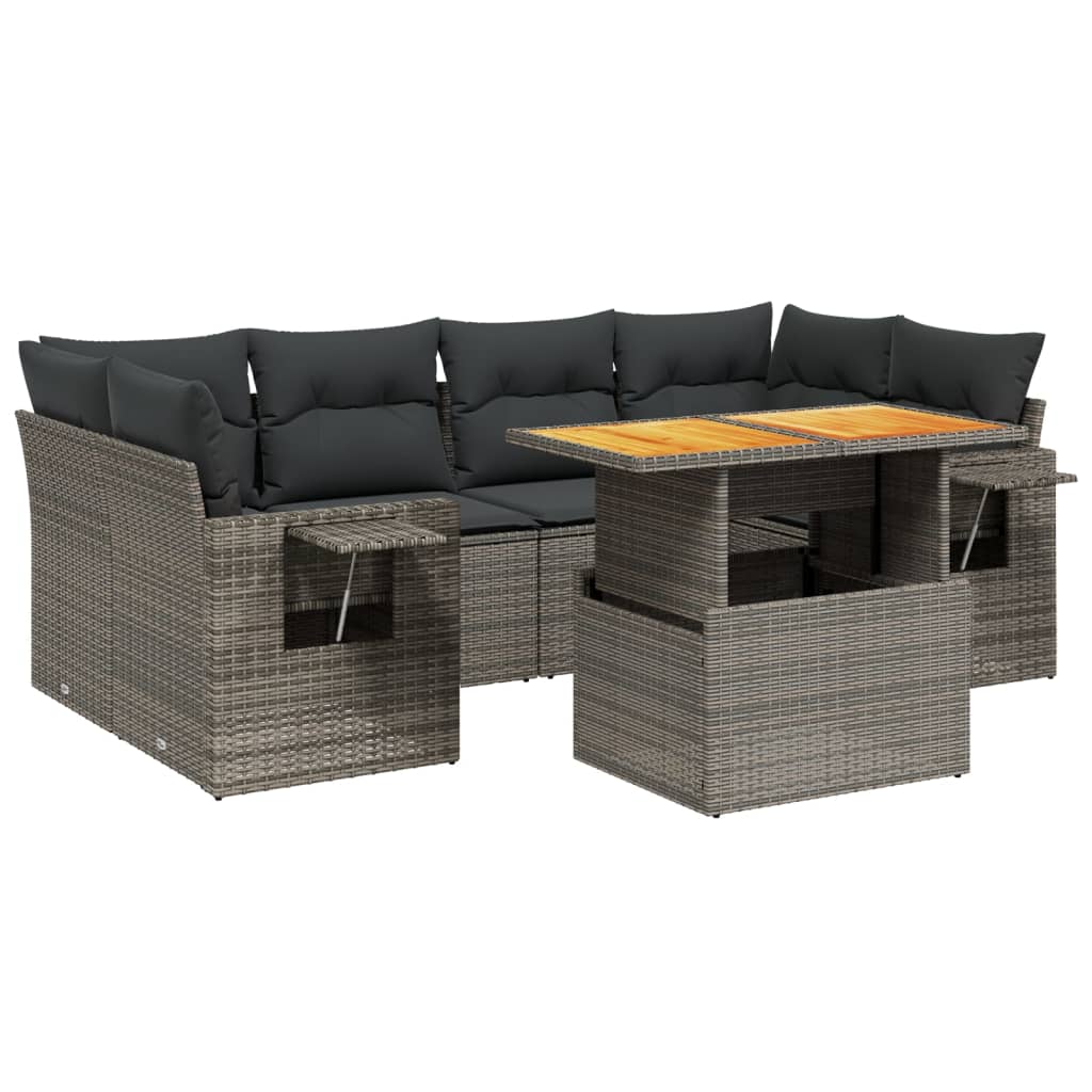 7 részes szürke polyrattan kerti ülőgarnitúra párnákkal