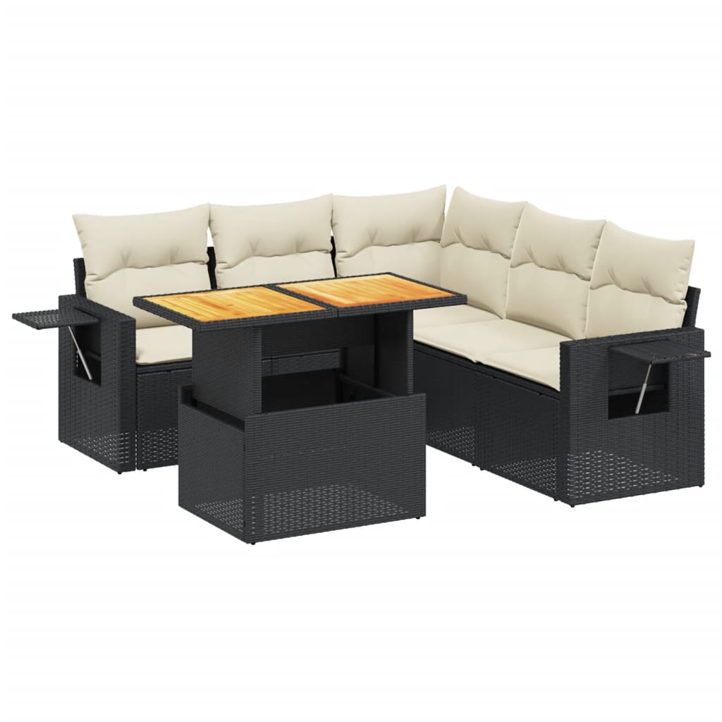 6 részes fekete polyrattan kerti ülőgarnitúra párnákkal