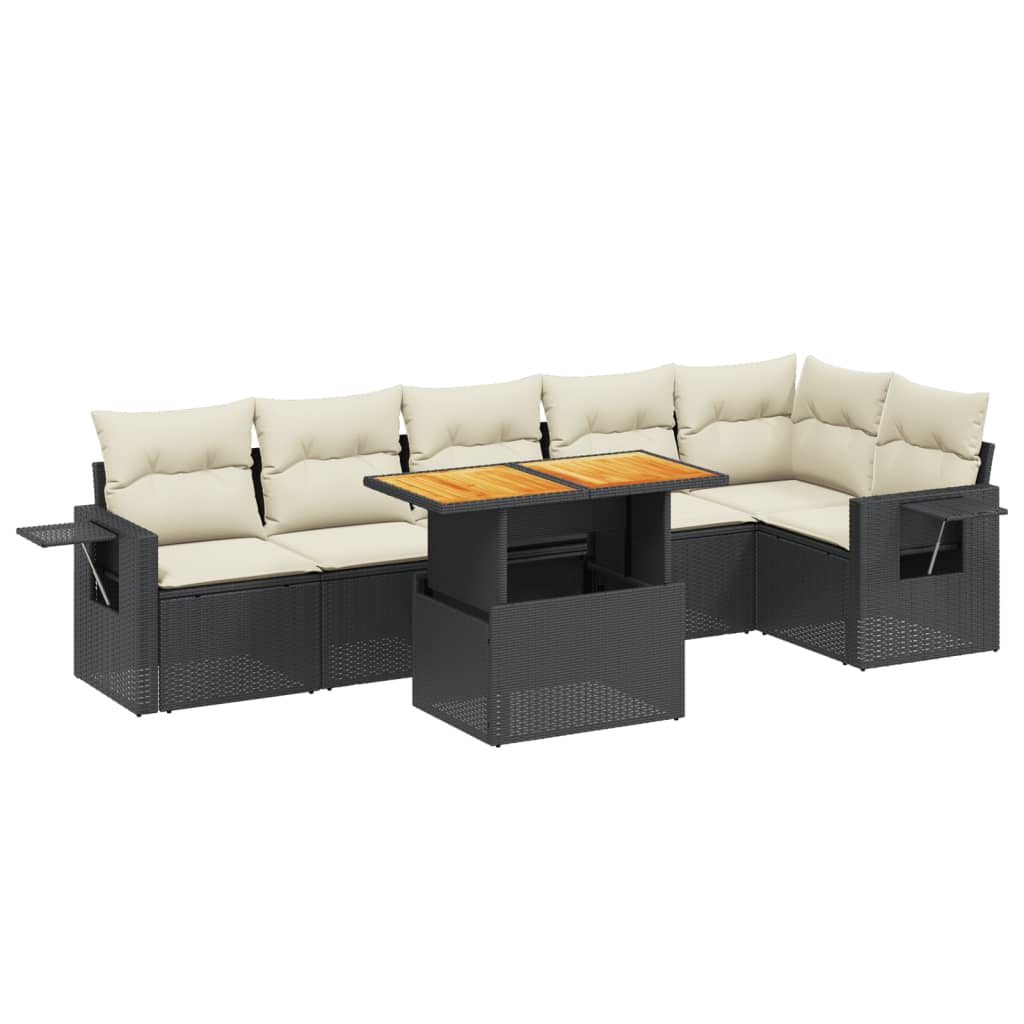 7 részes fekete polyrattan kerti ülőgarnitúra párnával