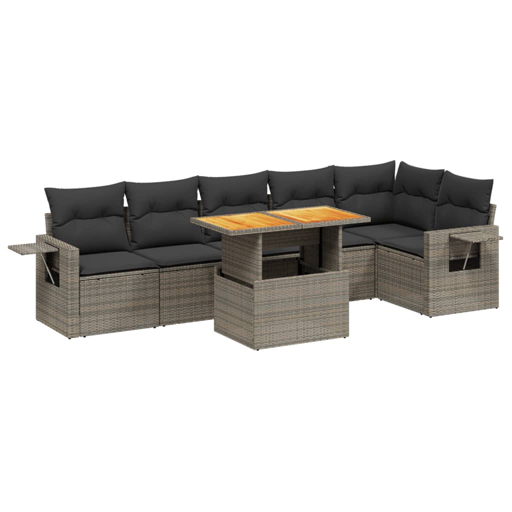 7 részes szürke polyrattan kerti ülőgarnitúra párnákkal