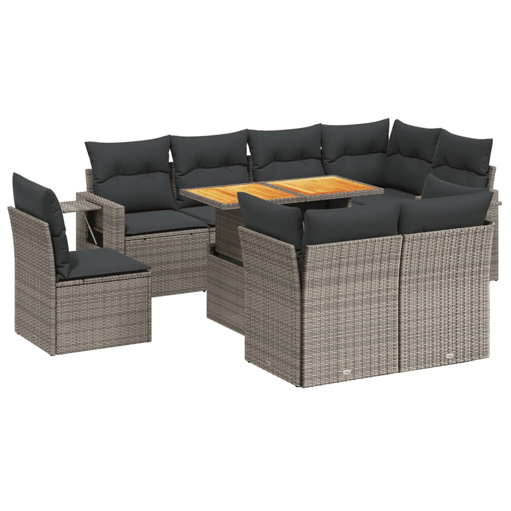 9 részes szürke polyrattan kerti ülőgarnitúra párnákkal