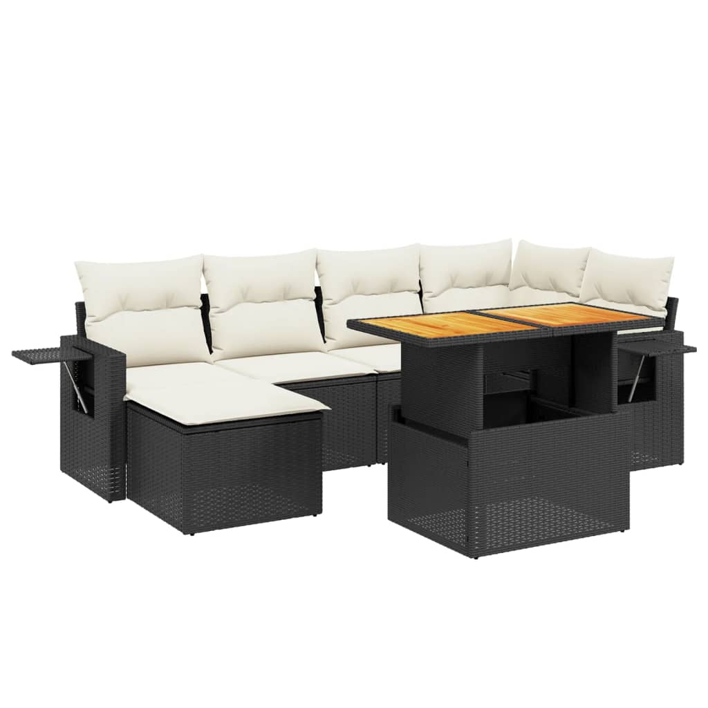 7 részes fekete polyrattan kerti ülőgarnitúra párnával