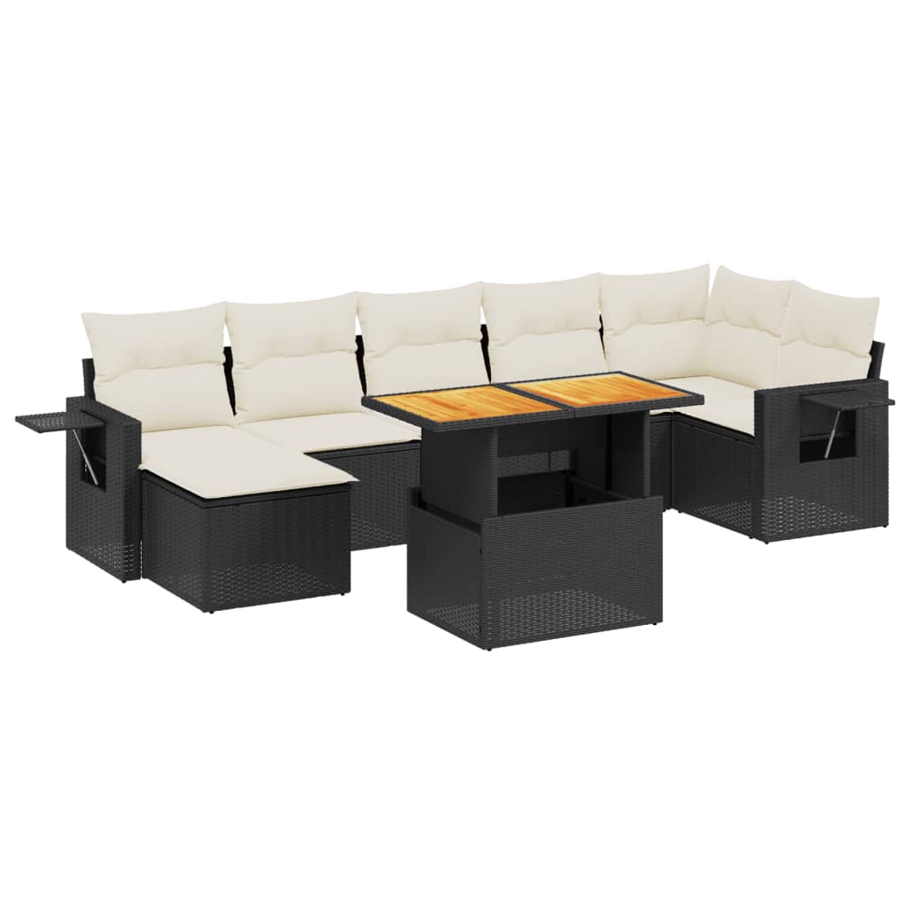 8 részes fekete polyrattan kerti ülőgarnitúra párnákkal