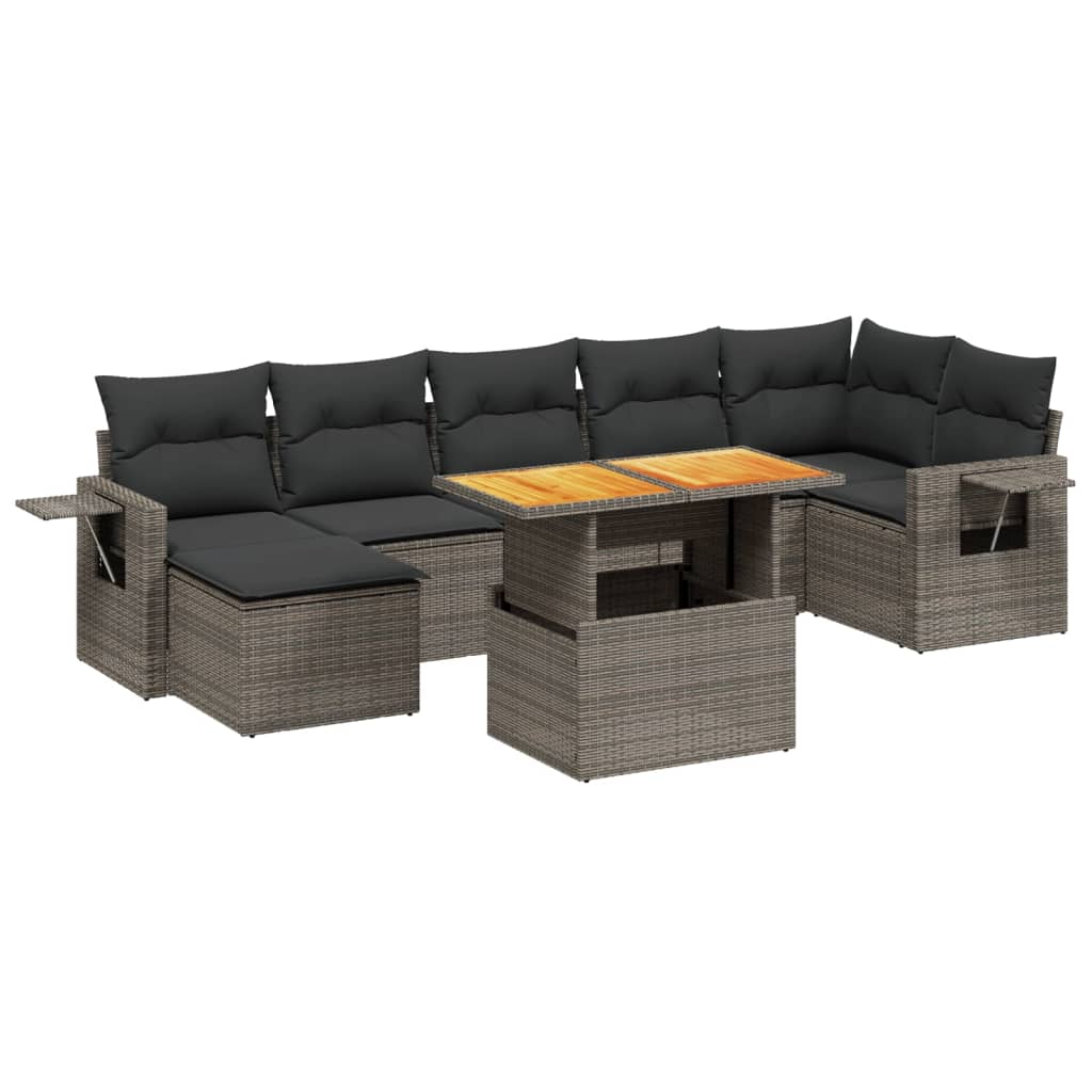 8 részes szürke polyrattan kerti ülőgarnitúra párnákkal