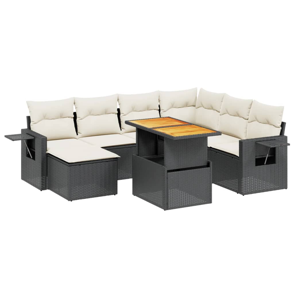 8 részes fekete polyrattan kerti ülőgarnitúra párnákkal