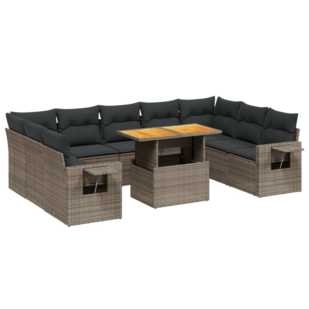 10 részes szürke polyrattan kerti ülőgarnitúra párnákkal