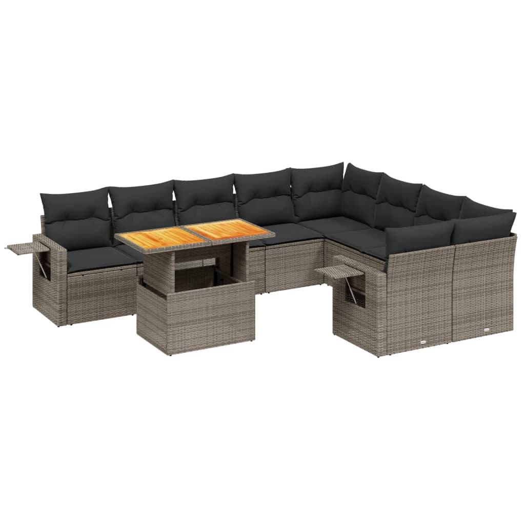 10 részes szürke polyrattan kerti ülőgarnitúra párnákkal
