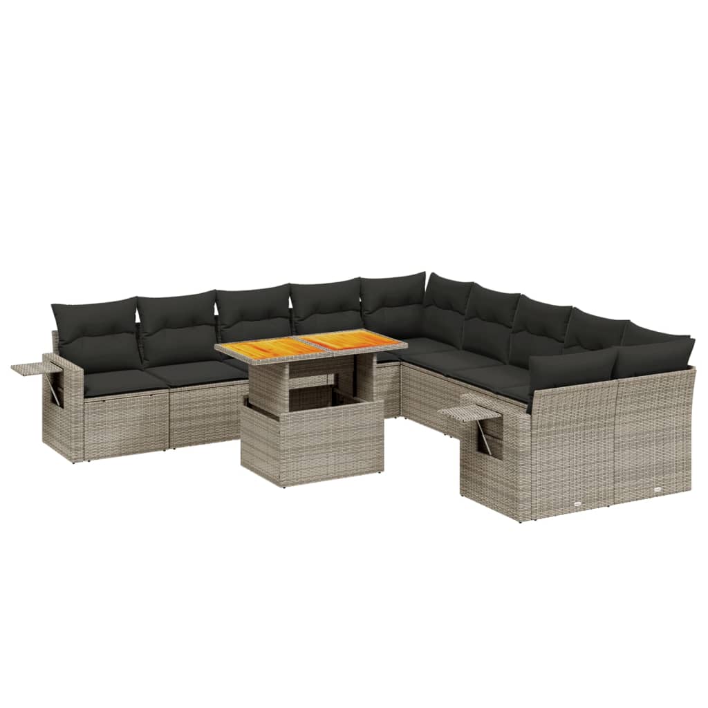 11 részes szürke polyrattan kerti ülőgarnitúra párnákkal