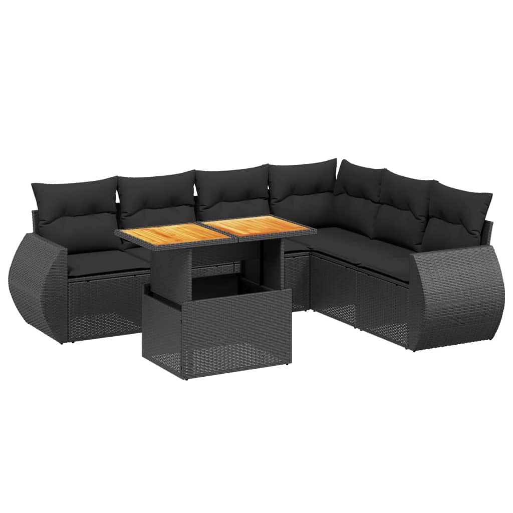 7 részes fekete polyrattan kerti ülőgarnitúra párnával