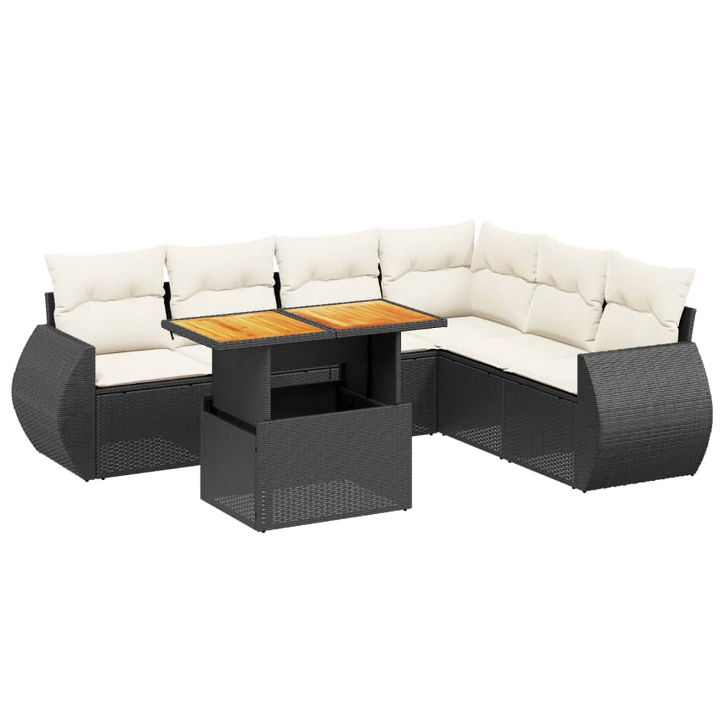 7 részes fekete polyrattan kerti ülőgarnitúra párnával