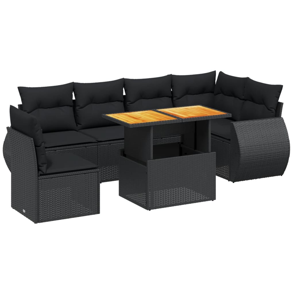 7 részes fekete polyrattan kerti ülőgarnitúra párnával