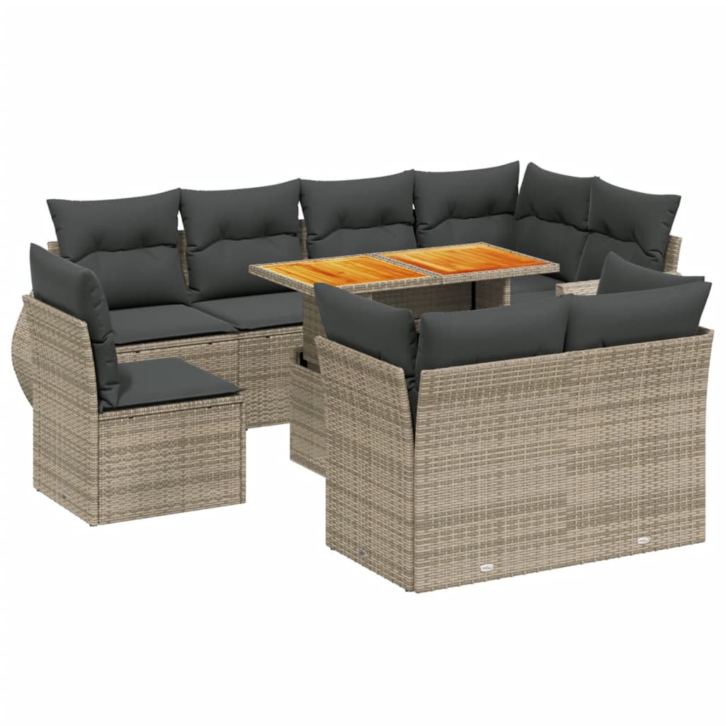 9 részes szürke polyrattan kerti ülőgarnitúra párnákkal