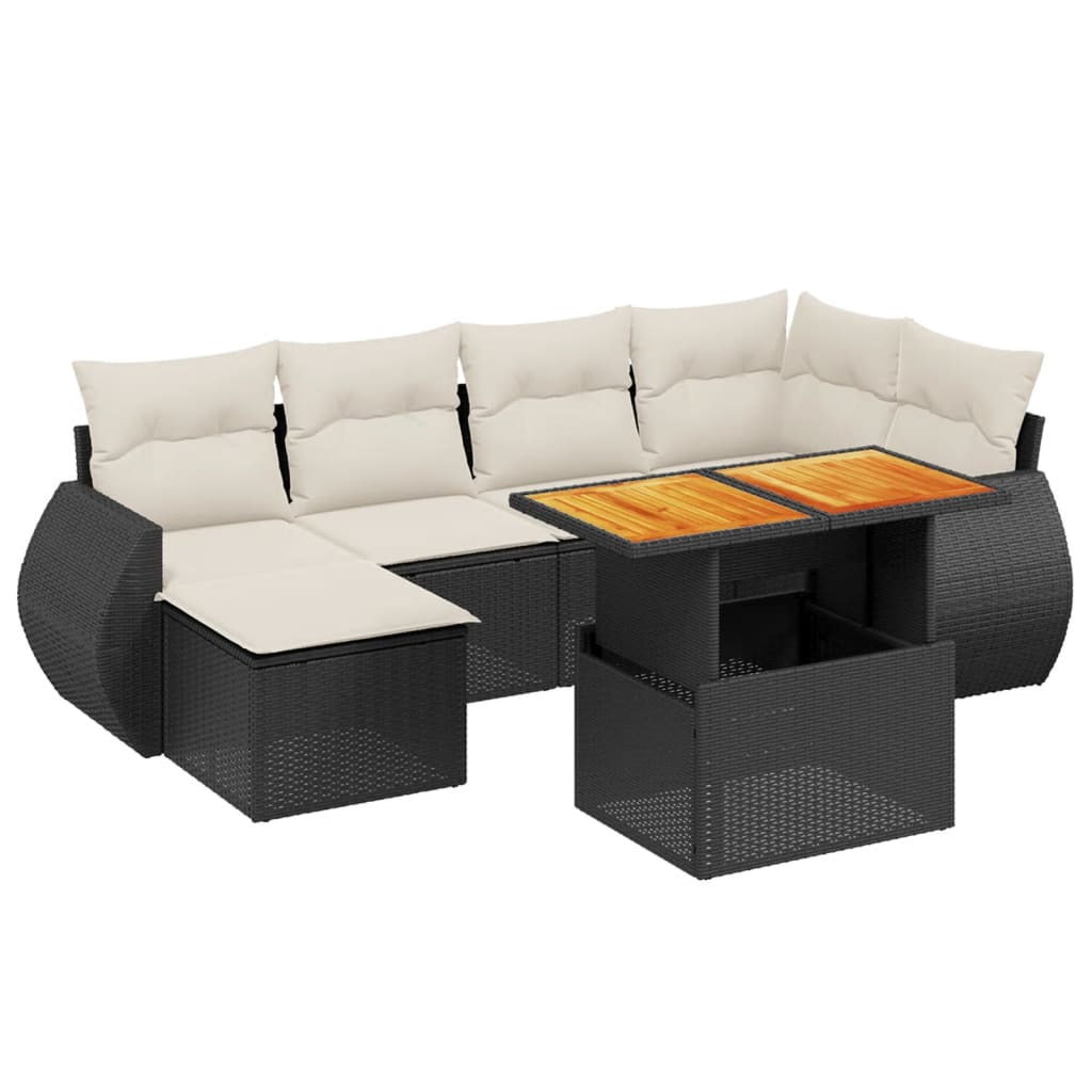 7 részes fekete polyrattan kerti ülőgarnitúra párnával
