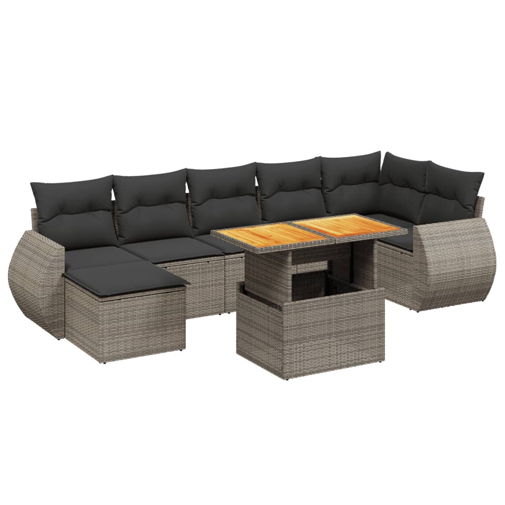 8 részes szürke polyrattan kerti ülőgarnitúra párnákkal