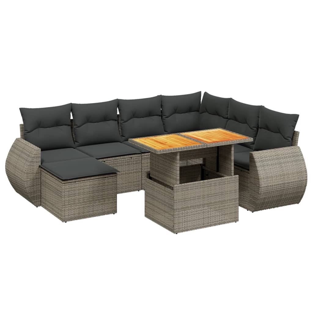 8 részes szürke polyrattan kerti ülőgarnitúra párnákkal