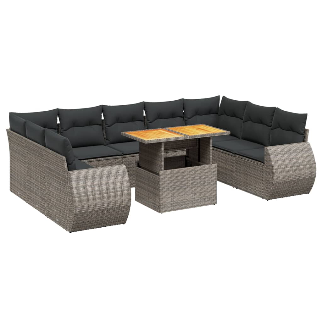 10 részes szürke polyrattan kerti ülőgarnitúra párnákkal