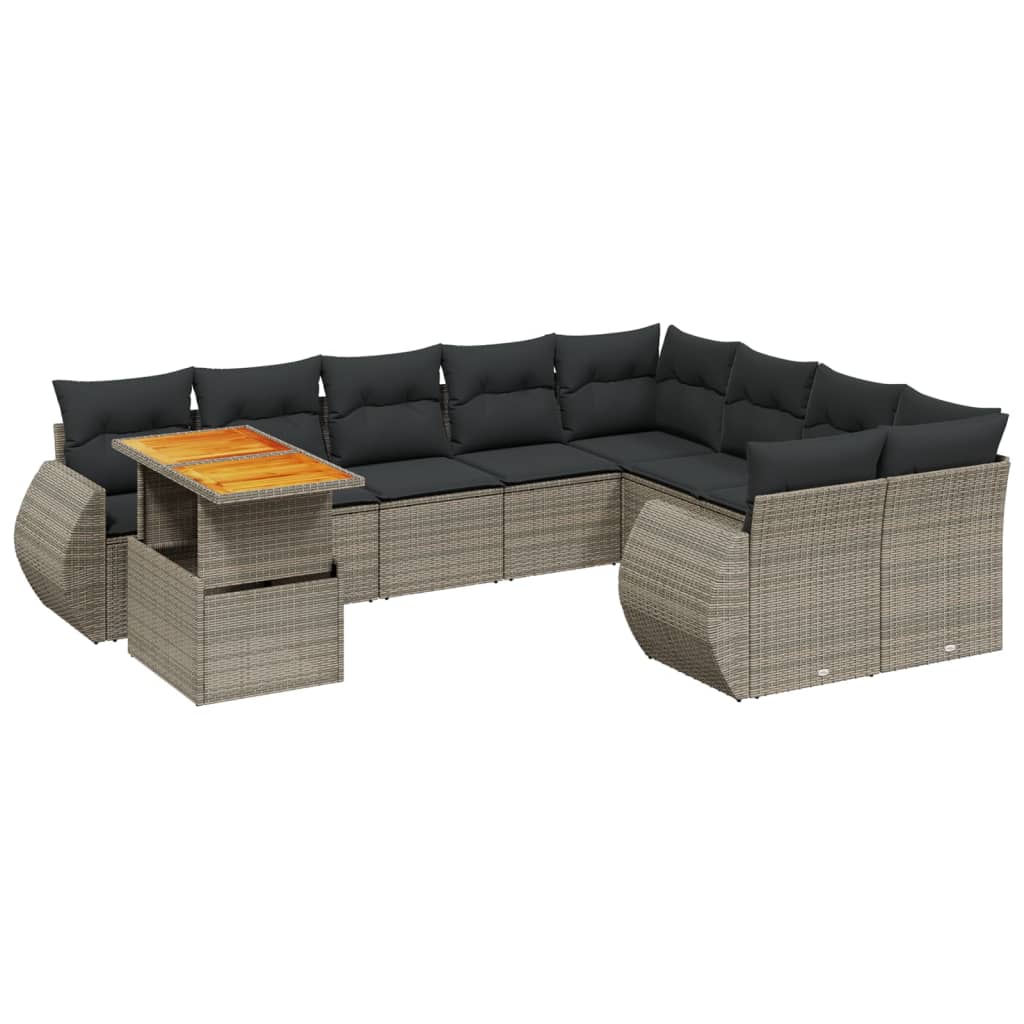 10 részes szürke polyrattan kerti ülőgarnitúra párnákkal