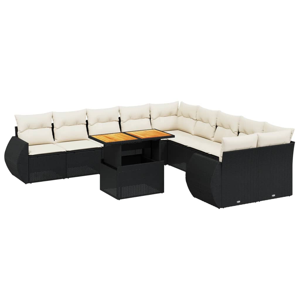 11 részes fekete polyrattan kerti ülőgarnitúra párnákkal