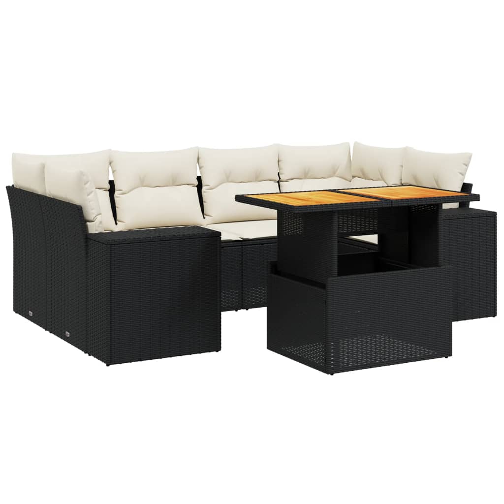 7 részes fekete polyrattan kerti ülőgarnitúra párnával