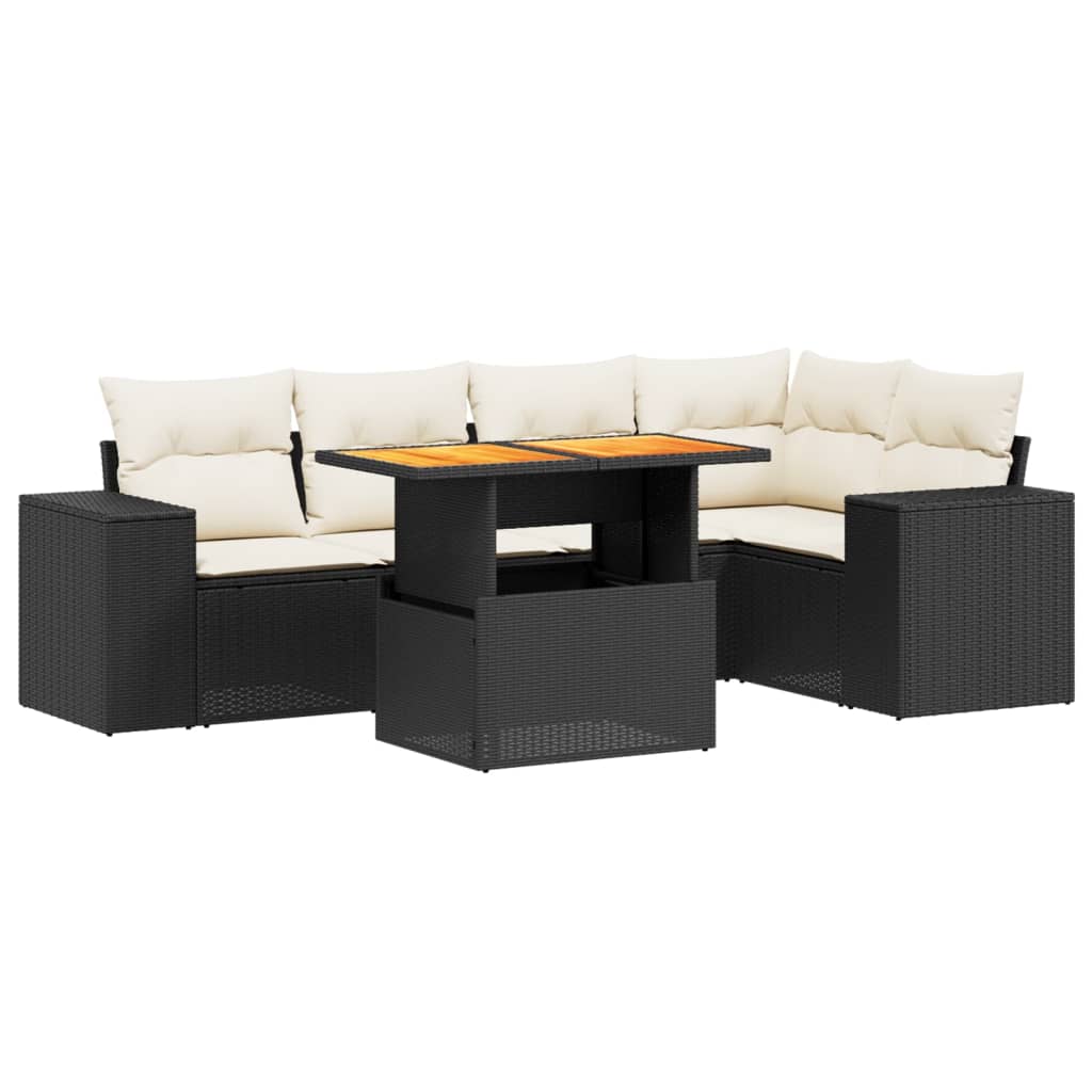 6 részes fekete polyrattan kerti ülőgarnitúra párnákkal