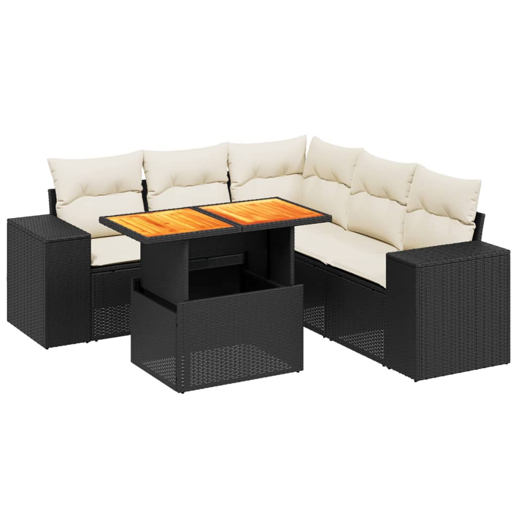 6 részes fekete polyrattan kerti ülőgarnitúra párnákkal