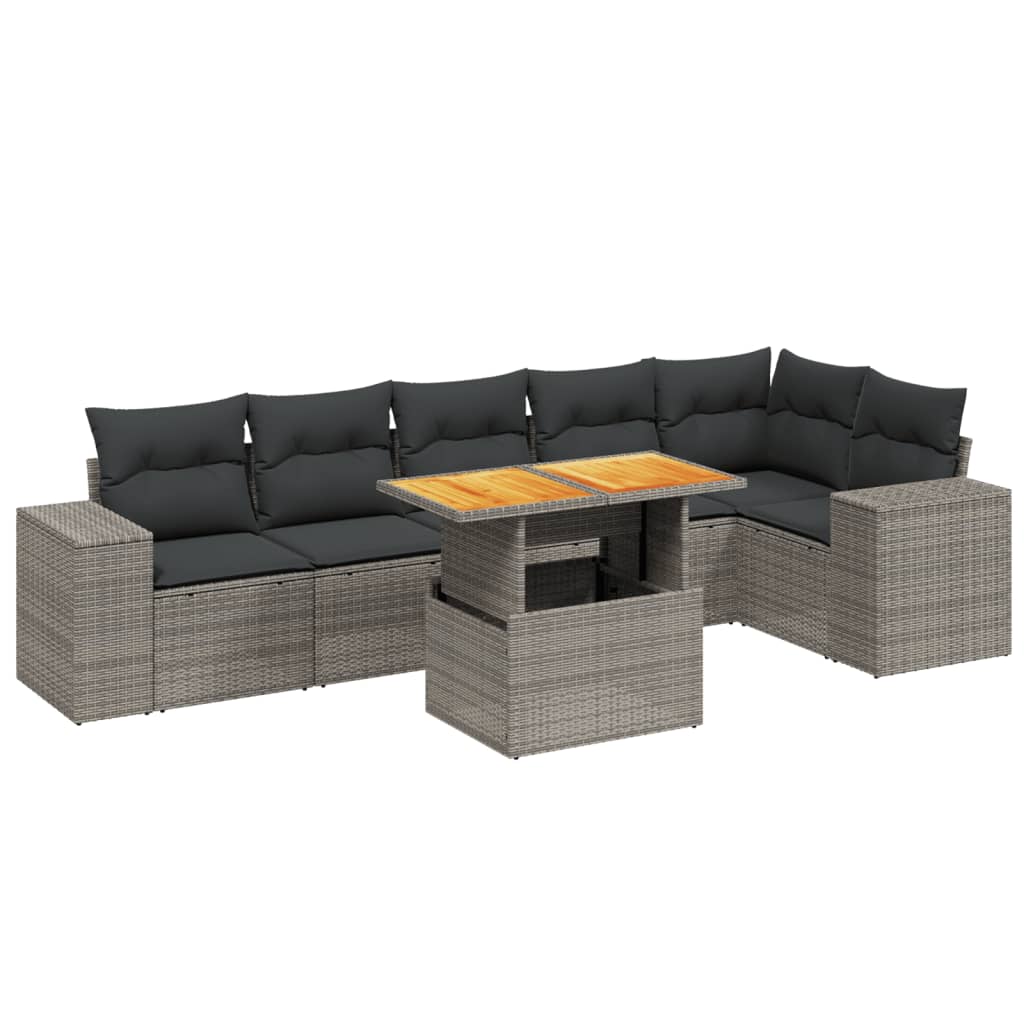 7 részes szürke polyrattan kerti ülőgarnitúra párnákkal