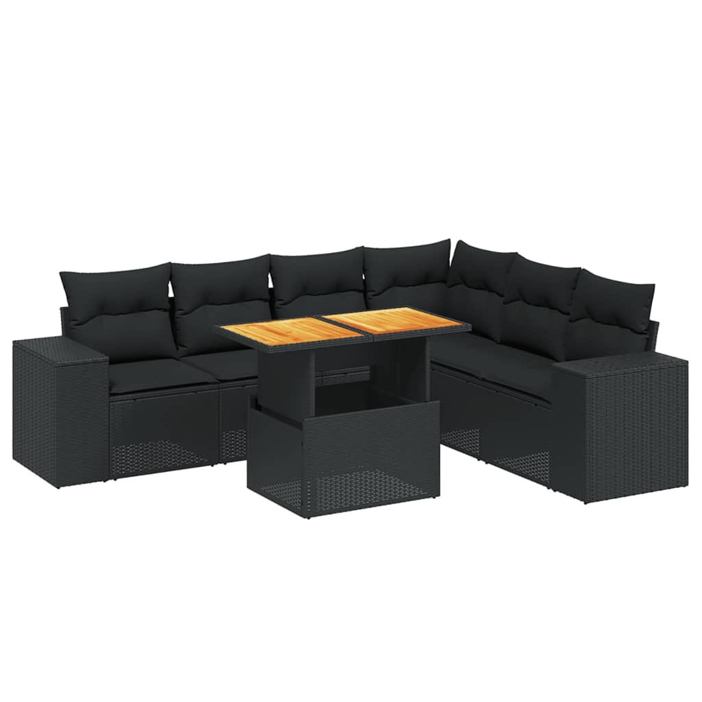7 részes fekete polyrattan kerti ülőgarnitúra párnával